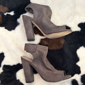 Aldo Taupe Suede Peep-Toe Block Heel Sandals